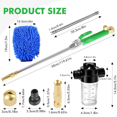 Beast Mode High Pressure Power Washer Wand Kit With Adjustable Nozzle And Fan Spray sizes and components illustration
