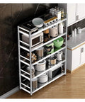 Heavy Duty 5 Tier Stainless Steel Shelving Unit Rock Solid Storage Rack With 330 Lb Load Capacity, filled with kitchen appliances.