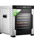 Electric Countertop Food Dehydrator With 900 Watt Motor And Ten Tier Stainless Steel Trays digital display and stainless steel design