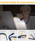 Older person using Rechargeable Neck Reading Light With Dual Lamps For Bedtime Reading And Crafting Eye Friendly Floodlight And Spotlight
