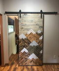 Space Saving Rustic Wood Mountains Sliding Barn Door For Home, Classic Farmhouse Style, Ideal Room Divider And Interior Door