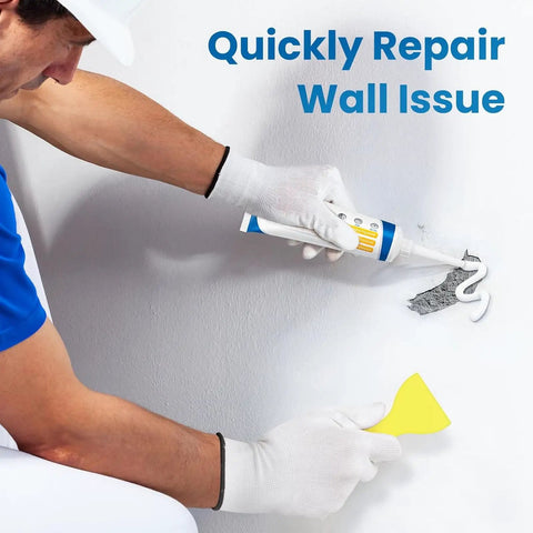 Person using Three Pack Drywall Patch Repair Kit For Holes And Cracks, Spackle Paste Included, applying wall mending paste