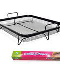 Crisping Oven Basket For Air Fryer Replacement Part Nonstick Stainless Steel Crisper Tray shown with baking paper