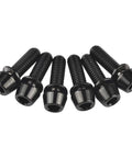 Titanium M5x16mm Hex Allen Bike Stem Bolts With Washer Black Finish 6 Pack showing tapered heads and washers