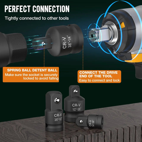 Kickass One Inch To Half Inch Impact Socket Adapter Reducer Conversion Kit For Real Mechanics And Home Shops Built From Damn Tough Chromoly Steel showing perfect connection features.
