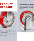 4 Inch Heavy Duty Caster Wheels With Slick Polyurethane On Steel Set Of Four showcasing thickened red polyurethane tread.