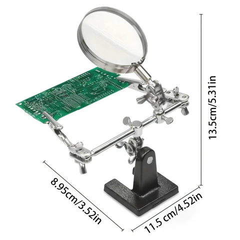 Heavy Duty Magnifying Glass Vise With Badass Rock Solid Grip And Fine Tuned Focus Lens for inspecting a circuit board with clamps
