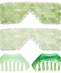Cooling Jade Eye Masks And Hair Comb Set 4 Piece Facial Massage Tools For Puffiness Relief And Relaxation Jade Stone Eye Masks With Scalp Comb Gua Sha Style Beauty Tools For Home Spa Chill Self Care, 4-piece set