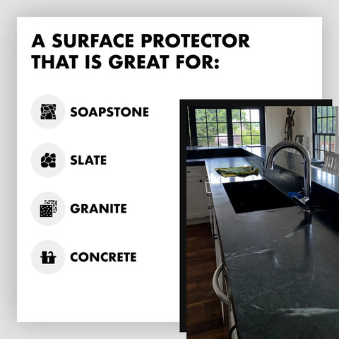 Natural Stone Sealer For Concrete Granite Marble Slate Countertop Protector Food Safe Straight Up Matte Finish on kitchen countertop.