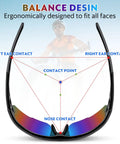 Diagram showing ergonomic design of 8 Pack Men Safety Glasses With ANSI Z87.1 UV Protection, contact points marked.