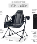 Oversized Padded Hammock Camping Chair With Storage Pockets Heavy Duty Foldable Rocking Camp Chair That Supports Up To 400Lbs Portable With Carry Bag shown.