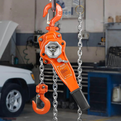 Manual Lever Chain Hoist 0.75 Ton 1650 Lbs 10 Ft Come Along Weston Double Pawl Brake in garage