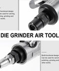 Compact Pneumatic Air Pencil Die Grinder With Heavy Duty Steel Build For Precision Engraving And Polishing Tasks close-up of air tool with multi-functional design.