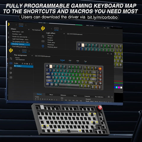 Top Shelf Wireless Mechanical Keyboard Kit With Rock Solid Gasket Mount Design displayed on screen with customizable settings.