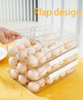 Hand opening Clear Plastic Egg Holder For Refrigerator With Auto Rolling Design, Stackable 3 Drawer Egg Storage Box, 54 Egg Capacity