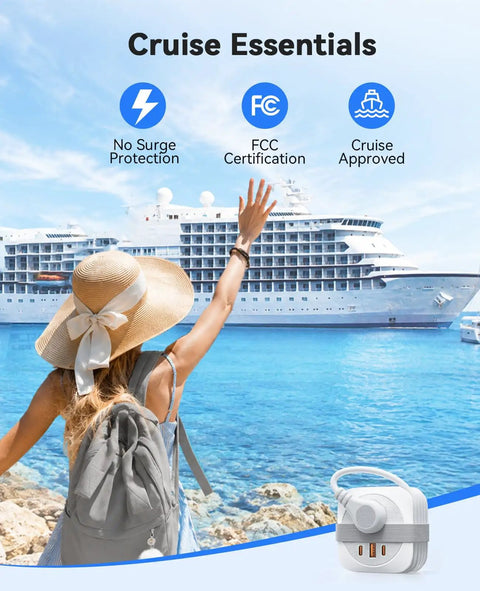 Road Trip Ready Compact Portable Power Strip Featuring Ridiculously Sleek Wrap Around Build And Plug Play 20W Pd Fast Charging Usb Ports for travelers.