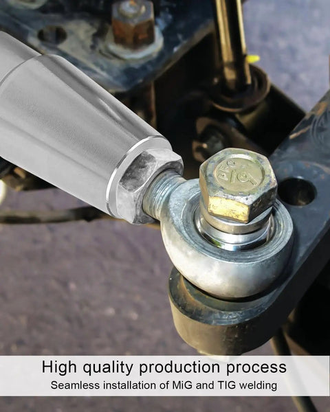 Heavy Duty One Half Inch Heim Joint Rod End Kit With Tube Adapters And Jam Nut For One Inch Tubing installed on welded steering linkage