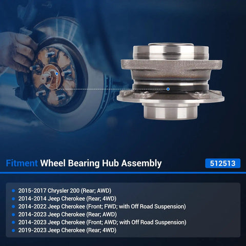Front And Rear Wheel Hub And Bearing Assembly For Jeep Cherokee 2014 To 2023 And Chrysler 200 2015 To 2017 installation guide