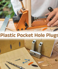 100 Pack Plastic Pocket Hole Plugs With 9mm Slant Caps And Pocket Screws For Pocket Hole Jig Woodworking Gear Beige Kit shown