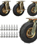 Set of four Heavy Duty Pneumatic Rubber Caster Wheels Double Ball Bearing Silent Swivel Industrial Casters with mounting bolts