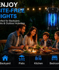 Family dining outdoors at night with an Outdoor Bug Zapper 20W High Powered 4000V Electric Mosquito Killer hanging, providing protection.