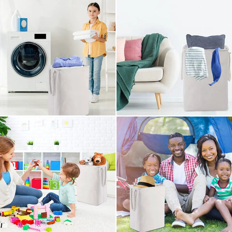 People using Two Pack Stand Up Laundry Hampers With Built In Lining Detachable Rods Handy Handles And Brackets in various settings