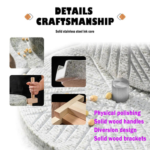 Natural Granite Hand Crank Mill Grinder with stone burr and wooden handles, highlighting craftsmanship and components.