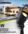 Low Voltage 12V 5W MR16 LED Landscape Lights 6 Pack Cast Aluminum Waterproof Outdoor Spotlights with modern house backdrop