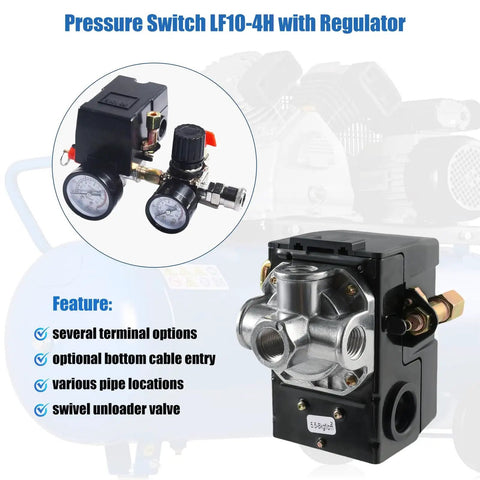 Air Compressor Pressure Switch 95-125 PSI 20A Replacement With 4 Port 1/4 NPT Unloader Valve Easy Install Plug and Play Durable