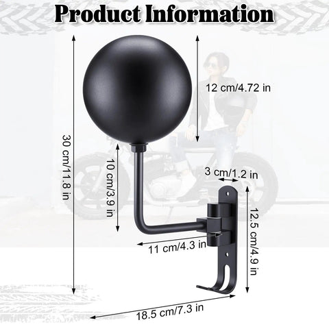 Dimensions of Six Pack Motorcycle Helmet Rack Wall Mount With 180 Degree Rotation And Dual Hooks shown with black spherical hanger