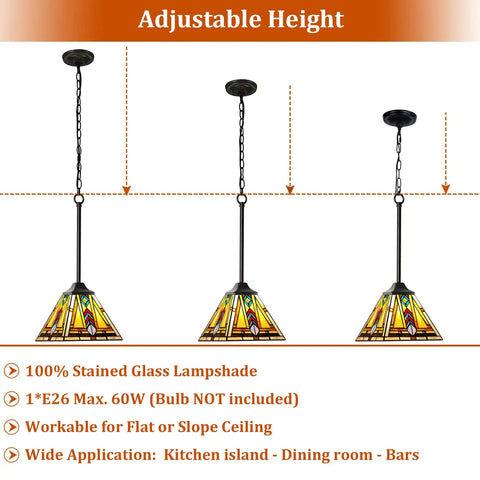 Dope Mini Tiffany Style Pendant Light Fixture With Vintage Firecracker Stained Glass for kitchen island dining room or hallway