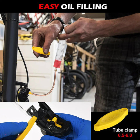 TEKTRO Hydraulic Brake Bleed Kit For Bicycle Disc Brakes With Mineral Oil 120ml All In One Bleed System For Pro Grade Fluid Syringe Fittings And Step By Step Guide For Easy DIY Bike Maintenance