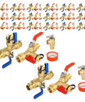 Heavy Duty 3/4 Inch Tankless Water Heater Valve Kit With Pressure Relief Valve And Full Port Ball Valves For Gas Plumbing Lead Free Brass No Sweat Setup Real Deal Performance 20 Pack displayed in a detailed multiview.