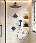 FAROLAN Shower Faucet Set, Wall Mounted Rain Shower System with 12"&6" Heads, featuring black dual shower heads and handheld.