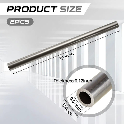 Two Pack 3/4 Inch Outer Diameter 0.51 Inch Inner Diameter 0.12 Inch Wall 12 Inch Length Cold Rolled Steel Tubing Seamless Round Tube
