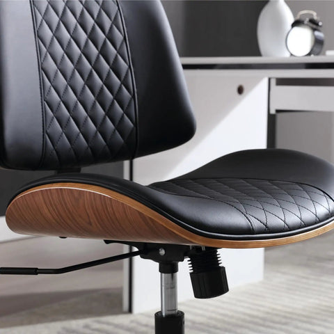 Armless Office Chair With Wheels For Home Office, Adjustable Height, PU Leather Mid Back, 360 Degree Swivel Desk Chair, side view