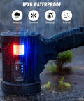 Rechargeable Spotlight 2 Million Lumens Handheld Searchlight with solar panels, showing IPX6 waterproof feature in rain