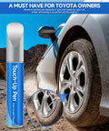 Gray Charcoal Wheel Scratch Repair Pen For Honda Vehicles Color Matched Wheel Touch Up Marker shown beside car rim.
