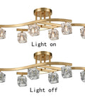 Modern Crystal Ceiling Light Fixture With Brushed Nickel Finish And Ice Cube Glass Shades, 6 Light Semi Flush Mount