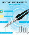 Digital Display Soldering Station Kit With Five Extra Iron Tips, Temperature Adjustable From 392 To 896 Fahrenheit, showing components and features.