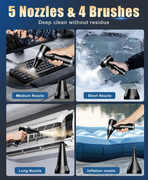 Cordless Air Duster With 310000 RPM Turbo Motor LED Light And Four Gear Turbo Fan for computers and outdoor gear cleaning.