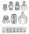 Seven Piece Airbrush Adapter Kit With Multi Size Fittings Including 1/8 In, 1/4 In And M5 BSP Threads, Metal Couplings in case
