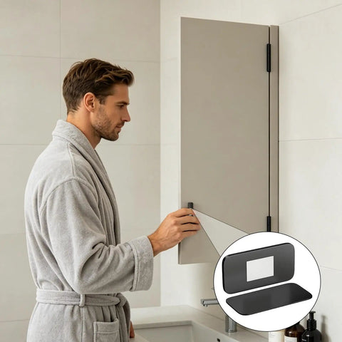 Discreet Magnetic Cabinet Locks Set Of 6 for Easy Kidproofing installed on bathroom cabinet by man in robe
