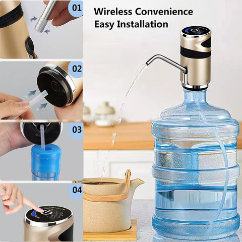 Portable USB Rechargeable Water Pump For 5 Gallon Jugs With Child Lock And Auto Shutoff No Fuss Setup on water jug in kitchen