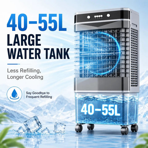 Top Notch Portable Evaporative Swamp Cooler Featuring Dual Side Cooling Pads And Generous Water Tank with 40-55L capacity.