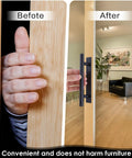 Before and after of Self Adhesive Cabinet Handles Eight Pack ABS Plastic Drawer Pulls Stick On Cabinet Door Handles in black.