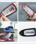Universal Shark Fin Antenna Cover With Adhesive Tape For Cars SUVs And Trucks Black showing adhesive installation process