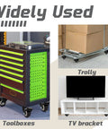 Dual Locking Casters Set Of Four Heavy Duty 330 Lbs Capacity With Five Sixteenth Inch Stem Diameter And One Inch Stem Length 360 Degree Swivel Wheels For Furniture Wire Shelving And Carts Secure Locking Mechanism Fits Standard American Sizing shown on toolboxes, trolly, and TV bracket