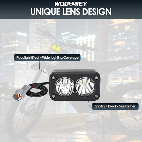 Dirt Bike Headlight Kit 10W LED Spotlight Flood Light With Plug And Play Harness and Switch, bracket mount visible, white