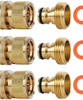 Solid Brass Garden Hose Quick Connectors Three Quarter Inch Standard GHT Thread No Leak Fittings Durable Heavy Duty Design 3 Pack